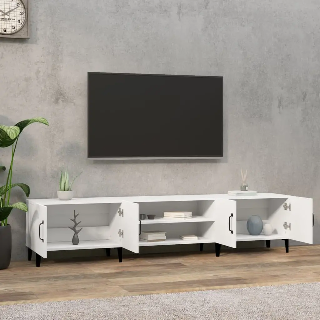 White Engineered Wood TV Cabinet with 4 Doors