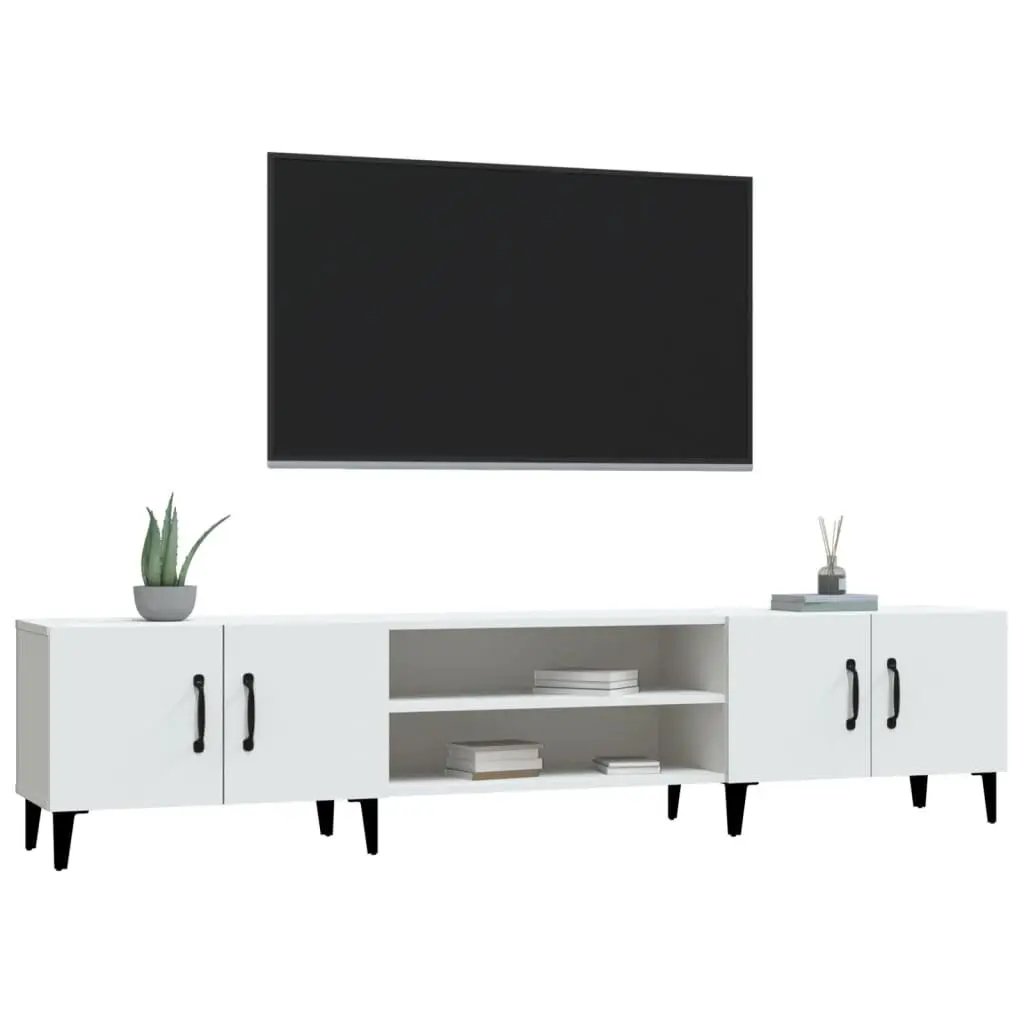 White Engineered Wood TV Cabinet with 4 Doors