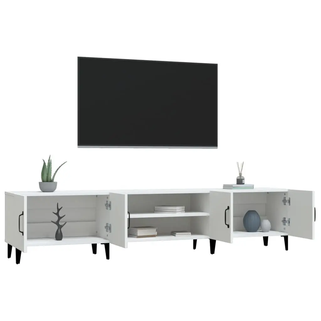 White Engineered Wood TV Cabinet with 4 Doors