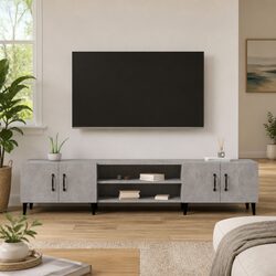 Grey TV Cabinet Storage Unit with 4 Doors and Compartments
