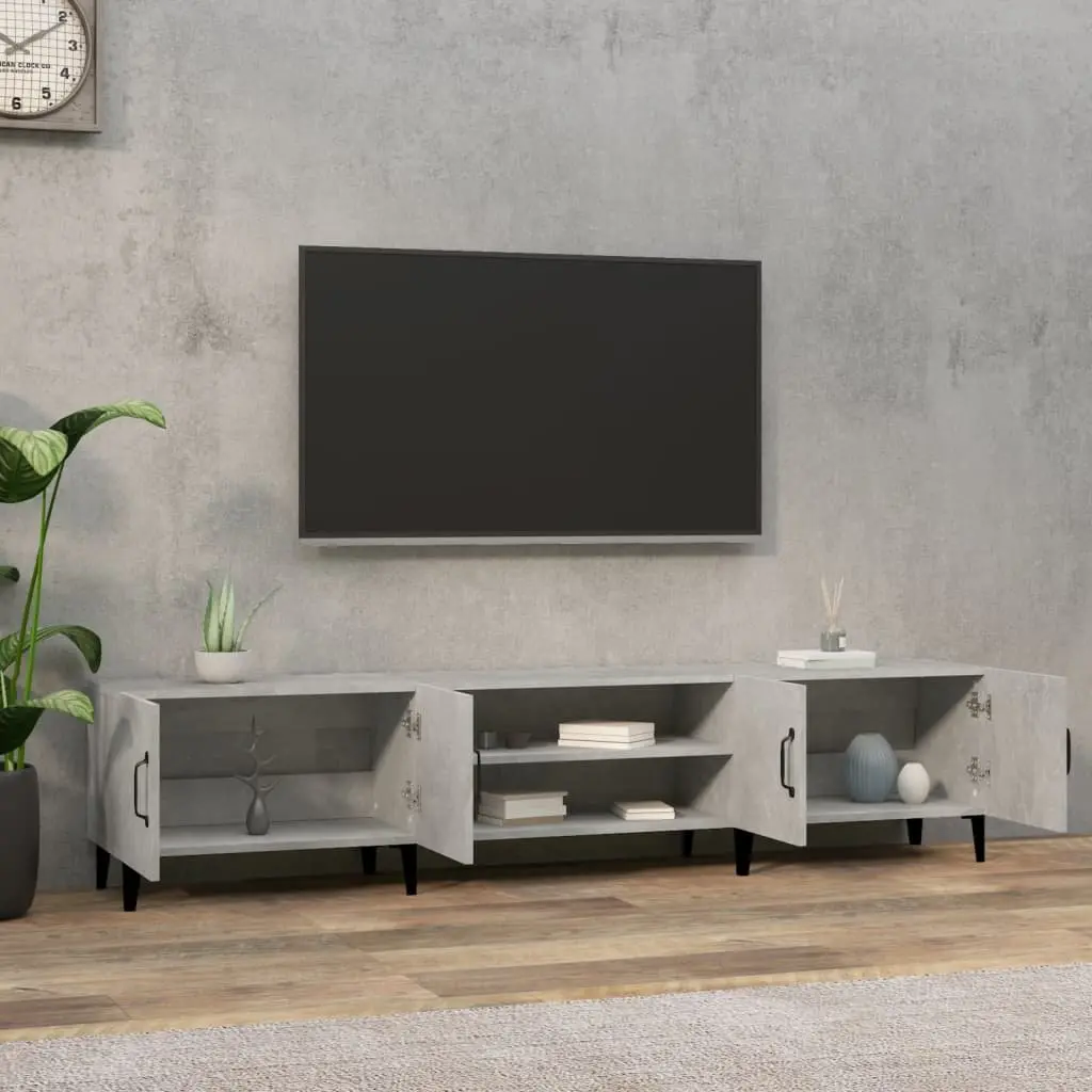 Grey TV Cabinet Storage Unit with 4 Doors and Compartments