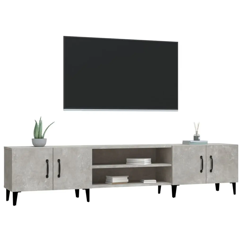 Grey TV Cabinet Storage Unit with 4 Doors and Compartments