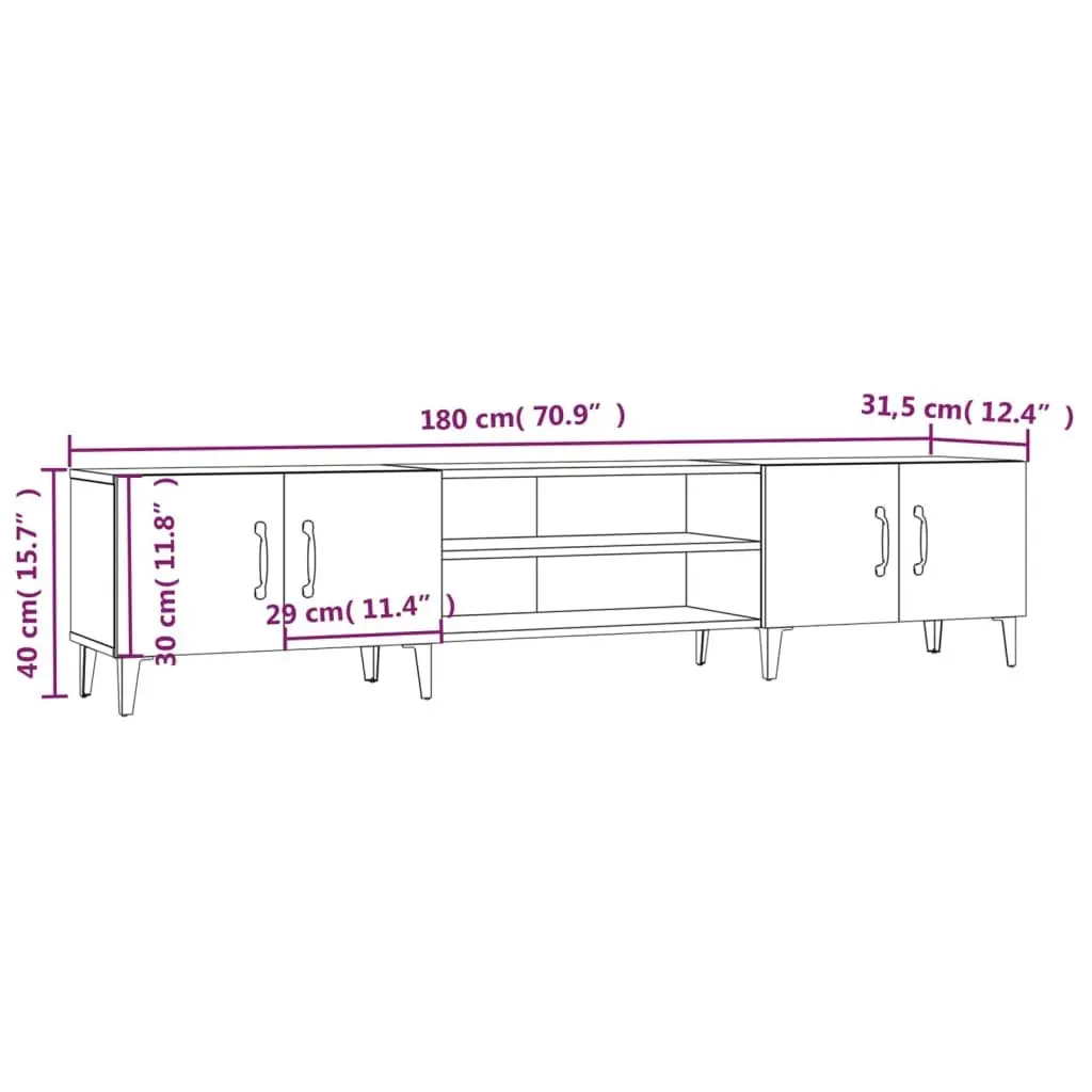 Grey TV Cabinet Storage Unit with 4 Doors and Compartments