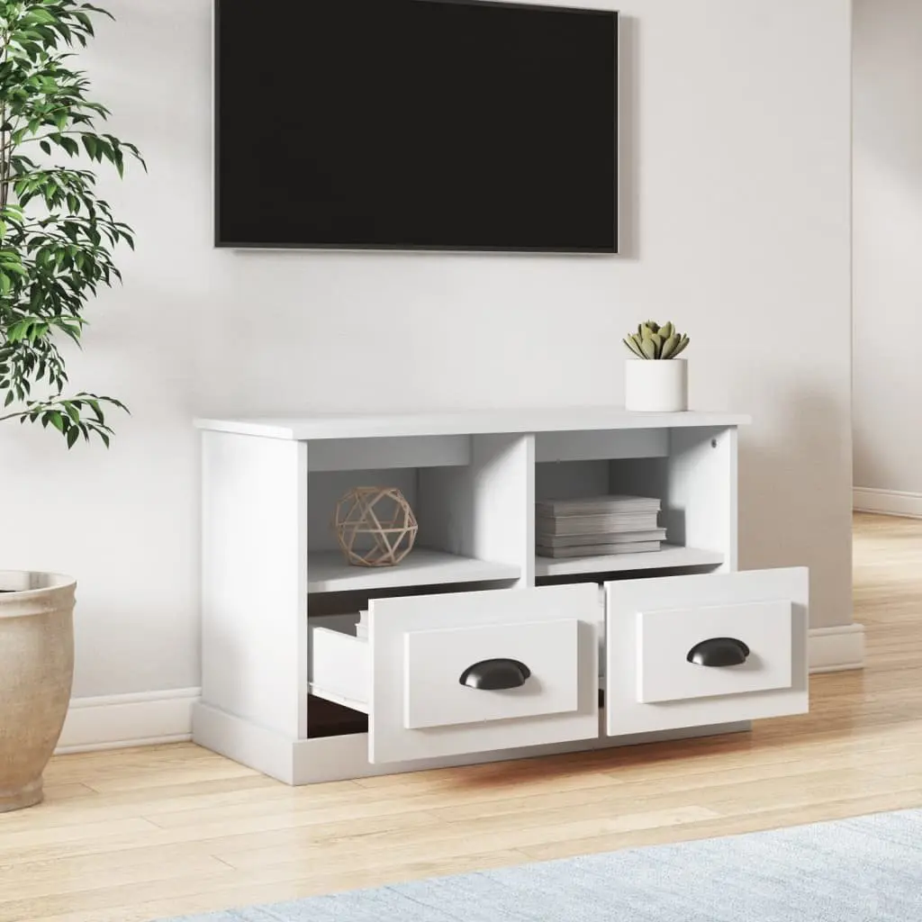 TV Cabinet Engineered Wood 80x35x50 cm White Storage Unit with Drawers