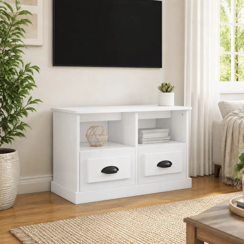 High Gloss White TV Cabinet with Storage Drawers