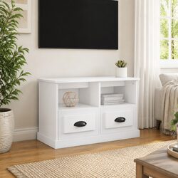 High Gloss White TV Cabinet with Storage Drawers