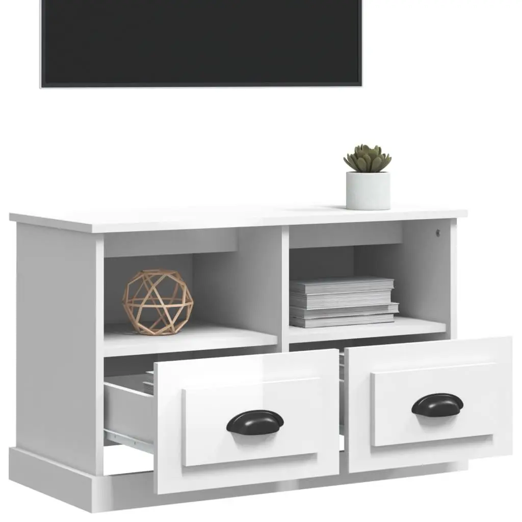High Gloss White TV Cabinet with Storage Drawers