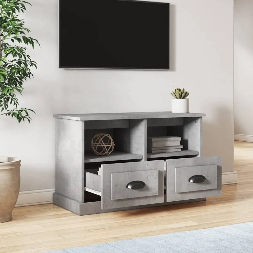 Grey Engineered Wood TV Cabinet with 2 Drawers