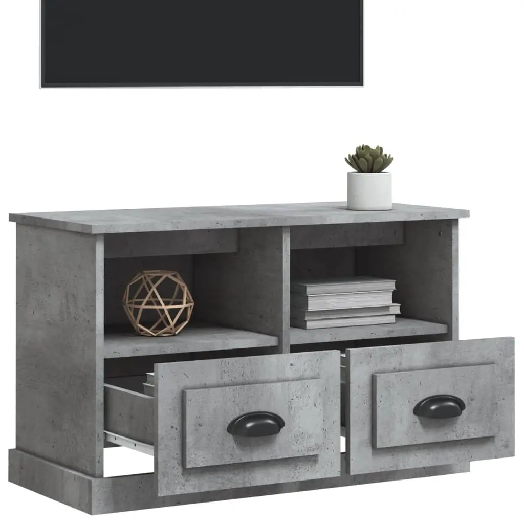 Grey Engineered Wood TV Cabinet with 2 Drawers