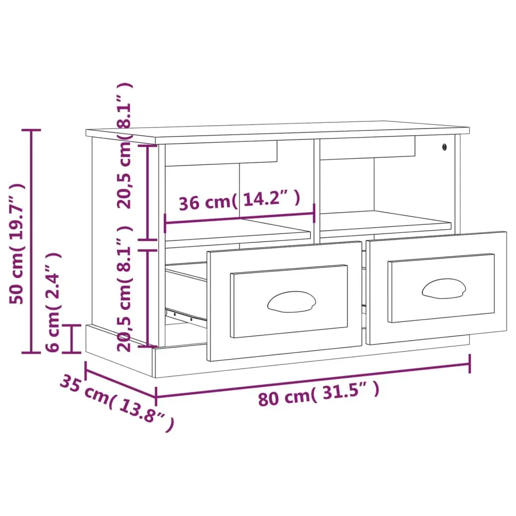 Grey Engineered Wood TV Cabinet with 2 Drawers