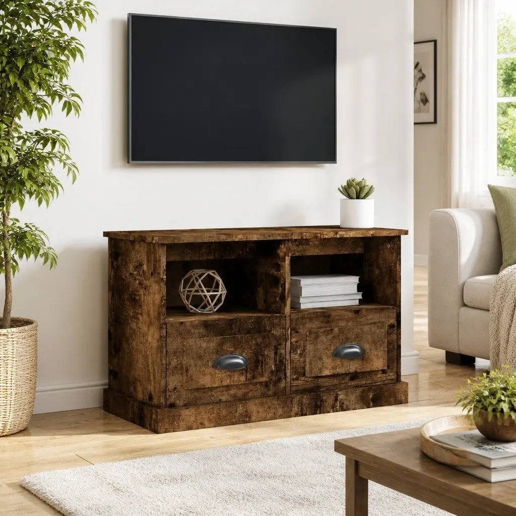 Brown Engineered Wood TV Cabinet with Storage Drawers