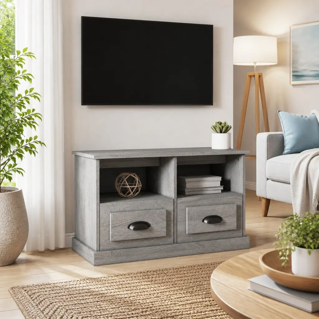 TV Cabinet Engineered Wood 80x35x50cm Grey Storage Unit Drawers