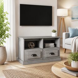 TV Cabinet Grey Sonoma 80x35x50cm Engineered Wood Storage Unit Drawers