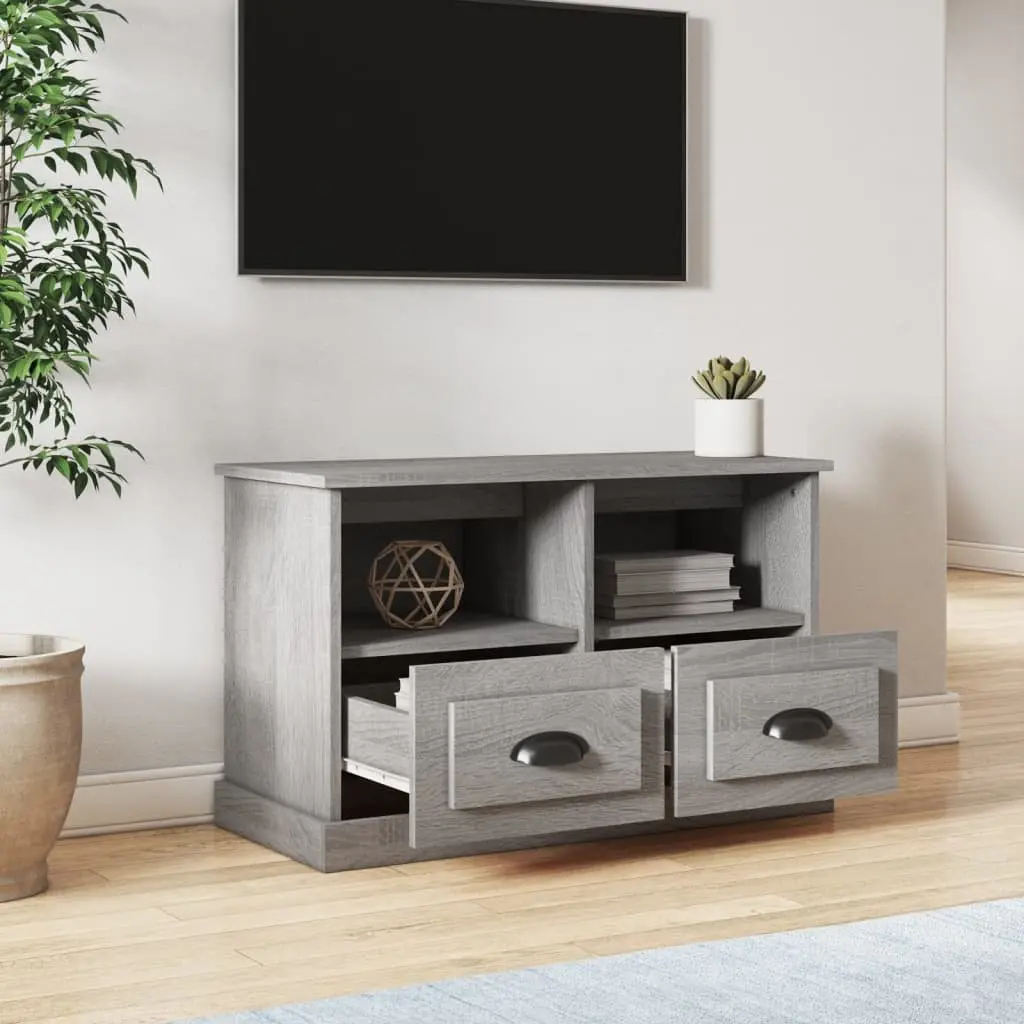 TV Cabinet Engineered Wood 80x35x50cm Grey Storage Unit Drawers