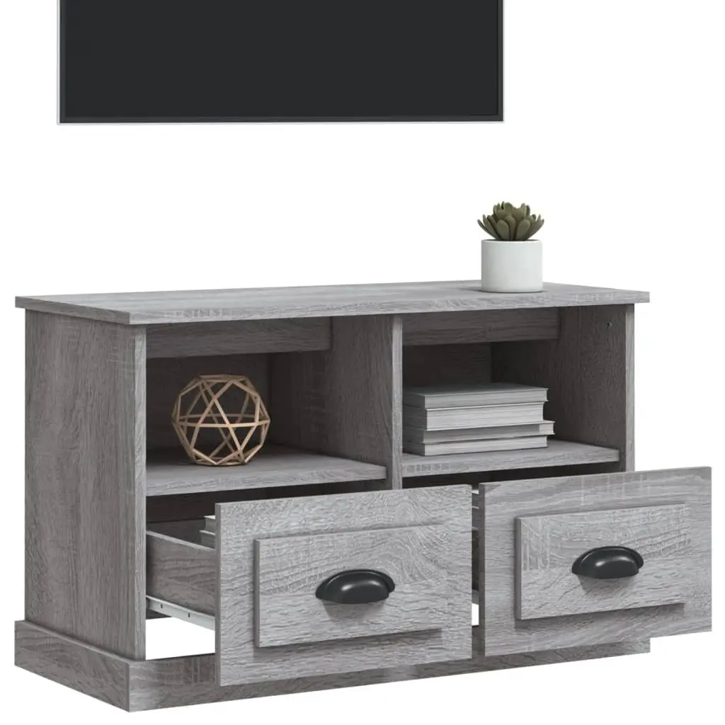 TV Cabinet Engineered Wood 80x35x50cm Grey Storage Unit Drawers