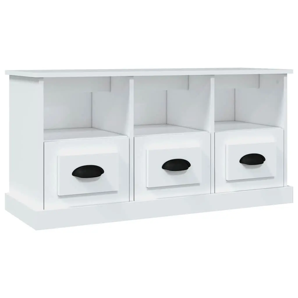TV Cabinet Engineered Wood 100x35x50 cm White Storage Unit with Drawers Open Compartments