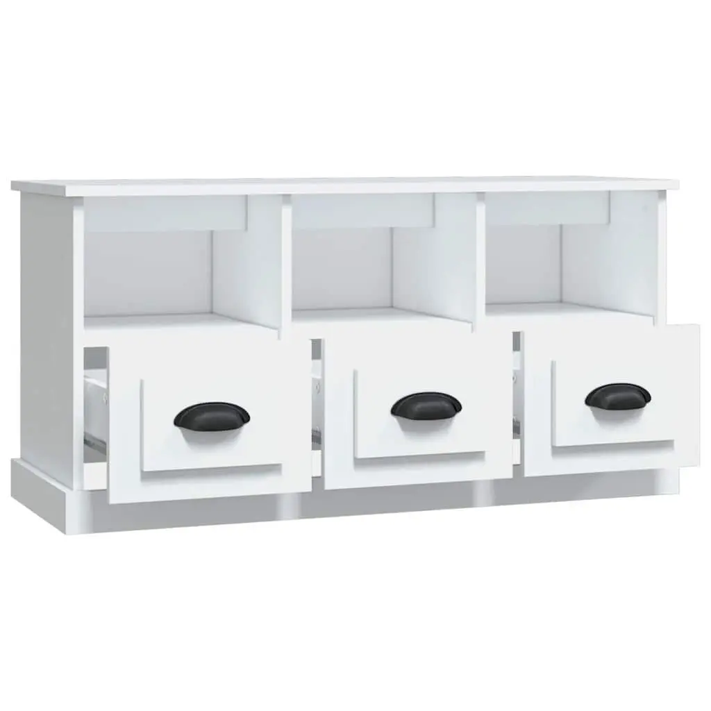 TV Cabinet Engineered Wood 100x35x50 cm White Storage Unit with Drawers Open Compartments