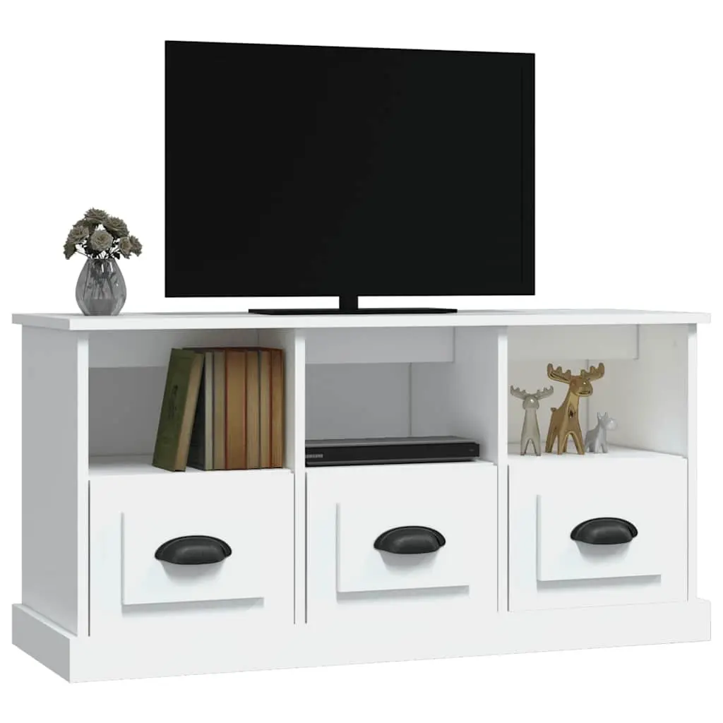 TV Cabinet Engineered Wood 100x35x50 cm White Storage Unit with Drawers Open Compartments