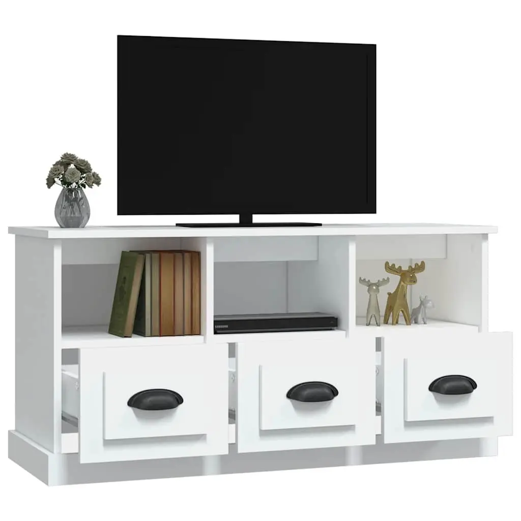 TV Cabinet Engineered Wood 100x35x50 cm White Storage Unit with Drawers Open Compartments