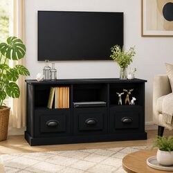 Stylish Black TV Cabinet with Ample Storage Drawers
