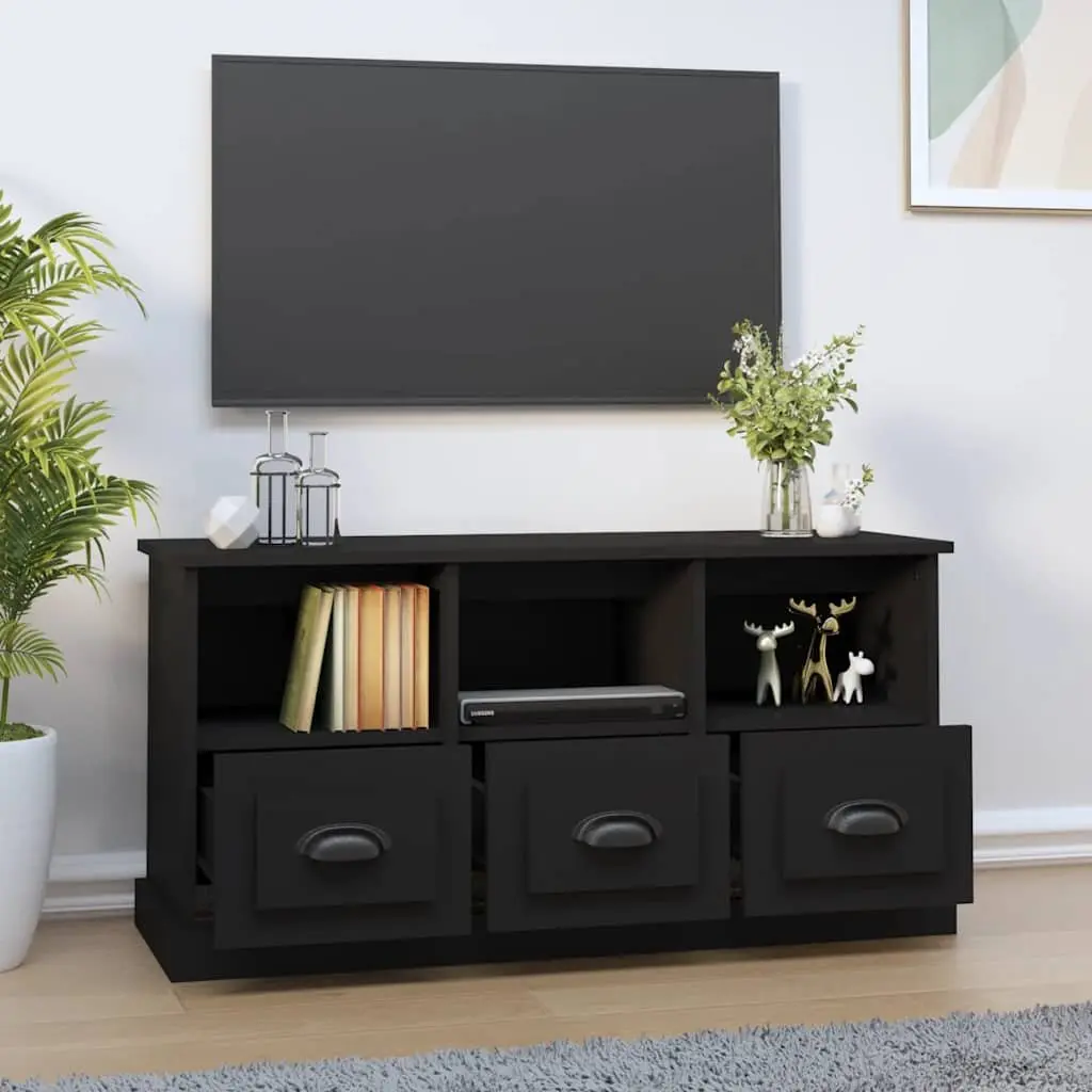 Black TV Cabinet with Ample Storage Drawers