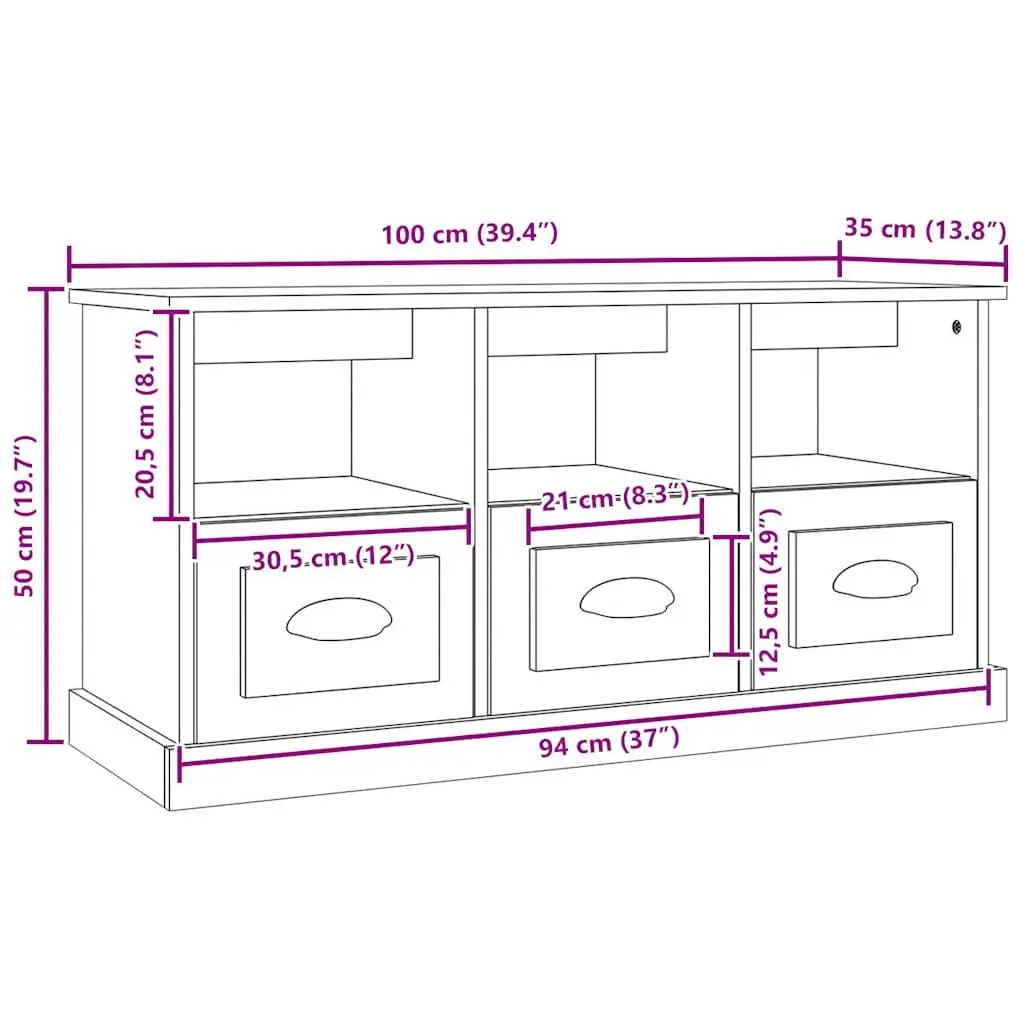 White High Gloss TV Cabinet 100x35x50cm