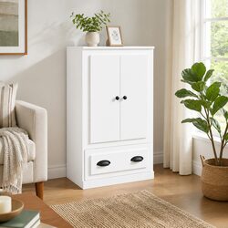 Elegant White Highboard Storage Cabinet in Engineered Wood