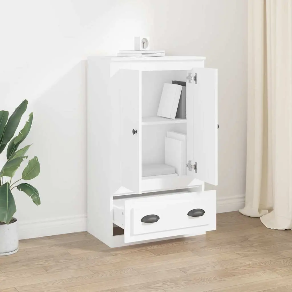 White Highboard Storage Cabinet in Engineered Wood