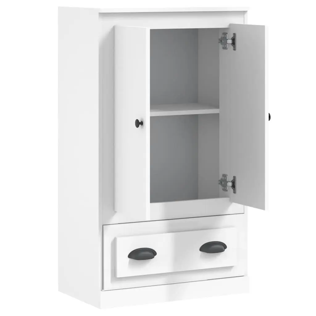 White Highboard Storage Cabinet in Engineered Wood