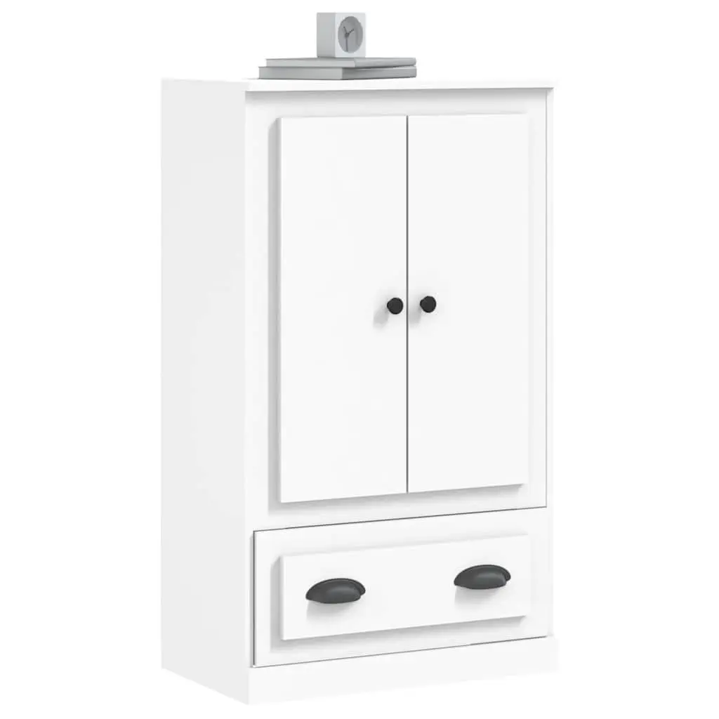 White Highboard Storage Cabinet in Engineered Wood