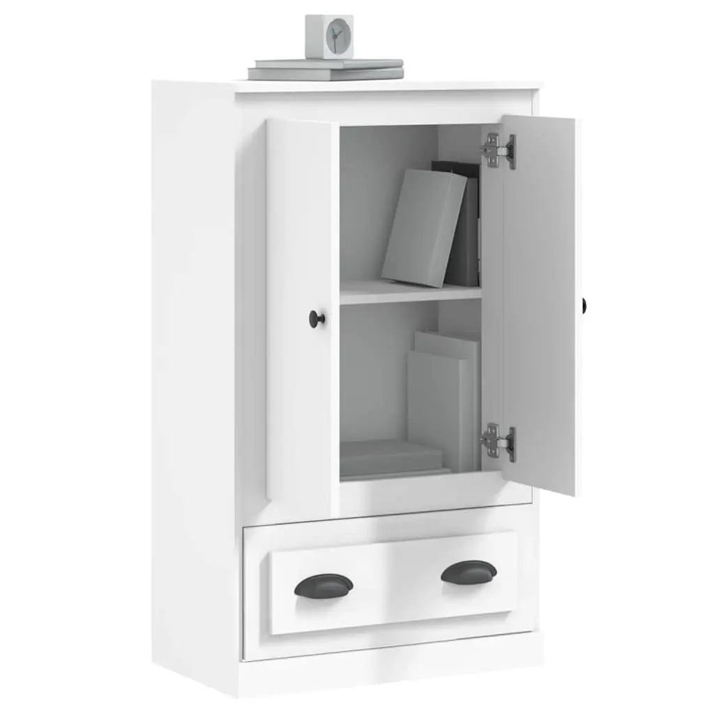 White Highboard Storage Cabinet in Engineered Wood