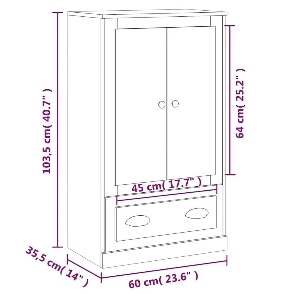 White Highboard Storage Cabinet in Engineered Wood