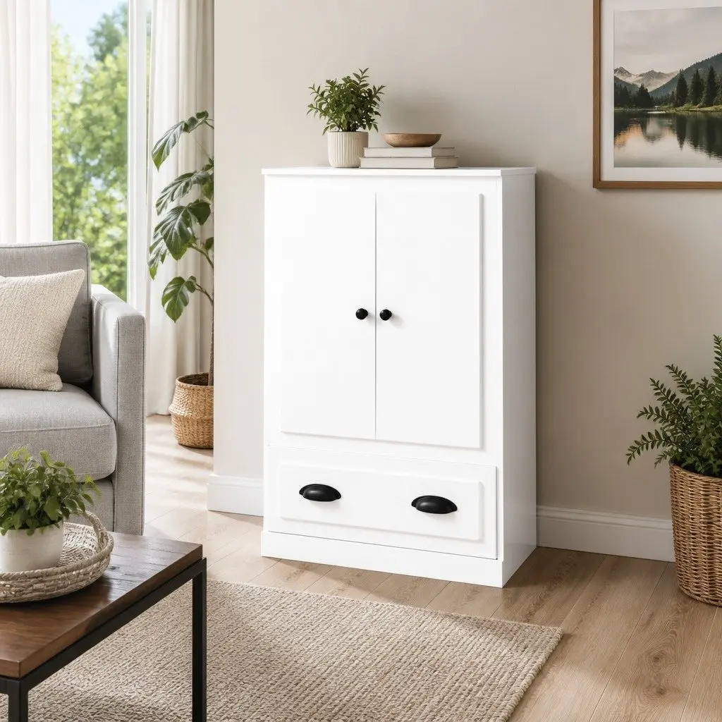 White High Gloss Highboard Storage Cabinet