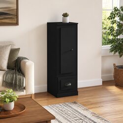 Black Highboard Sideboard Storage Cabinet Engineered Wood Buffet Furniture