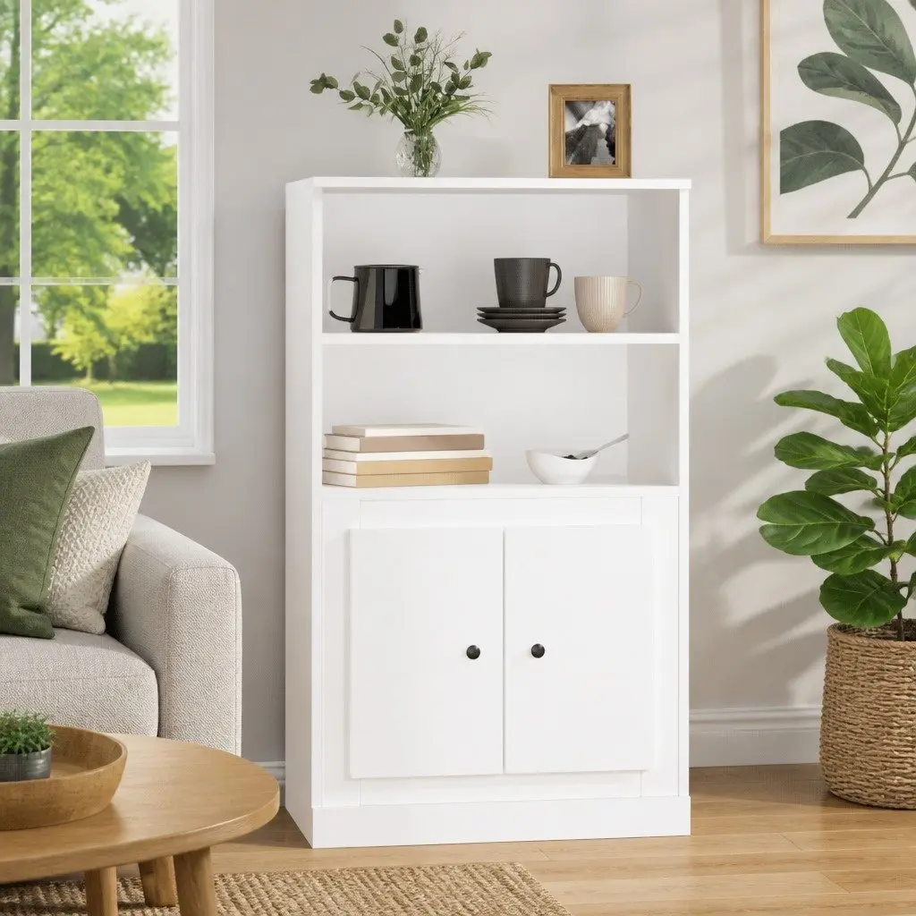 Highboard Storage Cabinet Engineered Wood 60 x 35.5 x 103.5 cm White