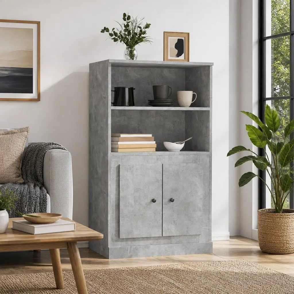 Grey Highboard Sideboard with Ample Storage Space