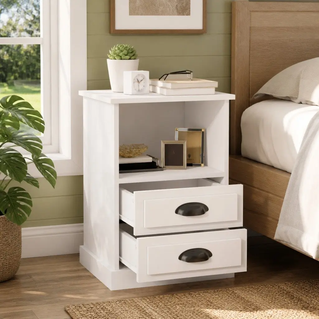 White Bedside Cabinets 2 pcs with Drawers