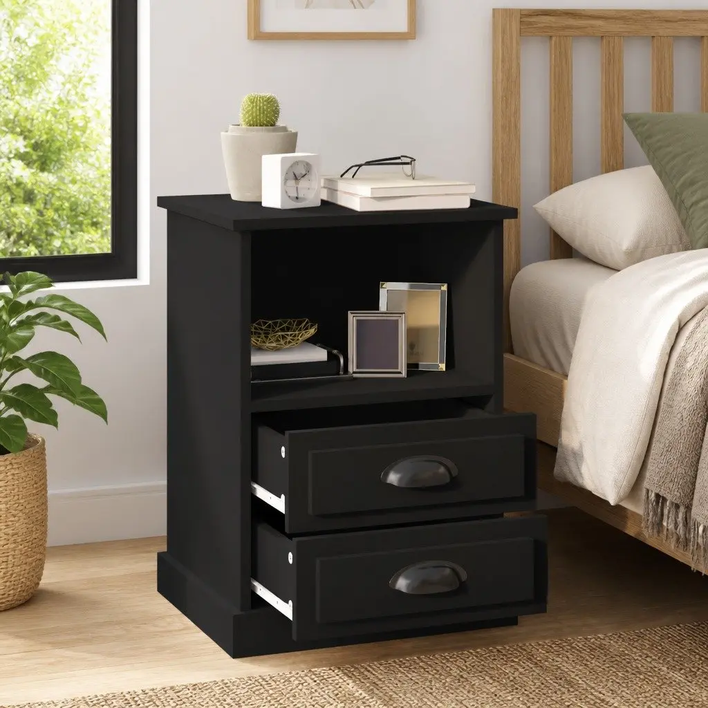 Bedside Cabinets Engineered Wood 43x36x60 cm Black 2 Piece