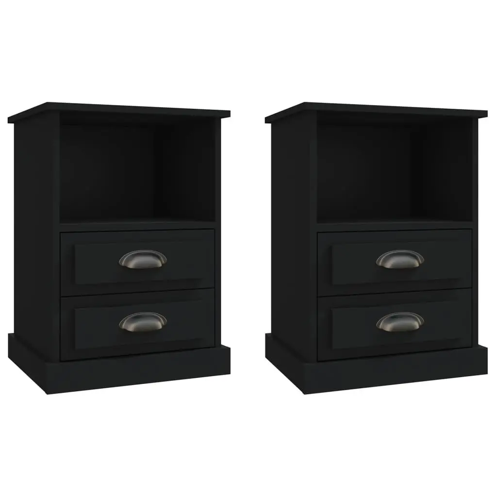 Bedside Cabinets Engineered Wood 43x36x60 cm Black 2 Piece