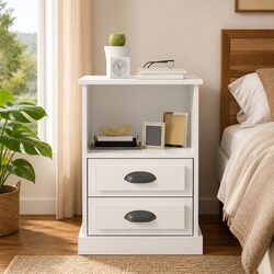 High Gloss White Bedside Cabinet with 2 Drawers