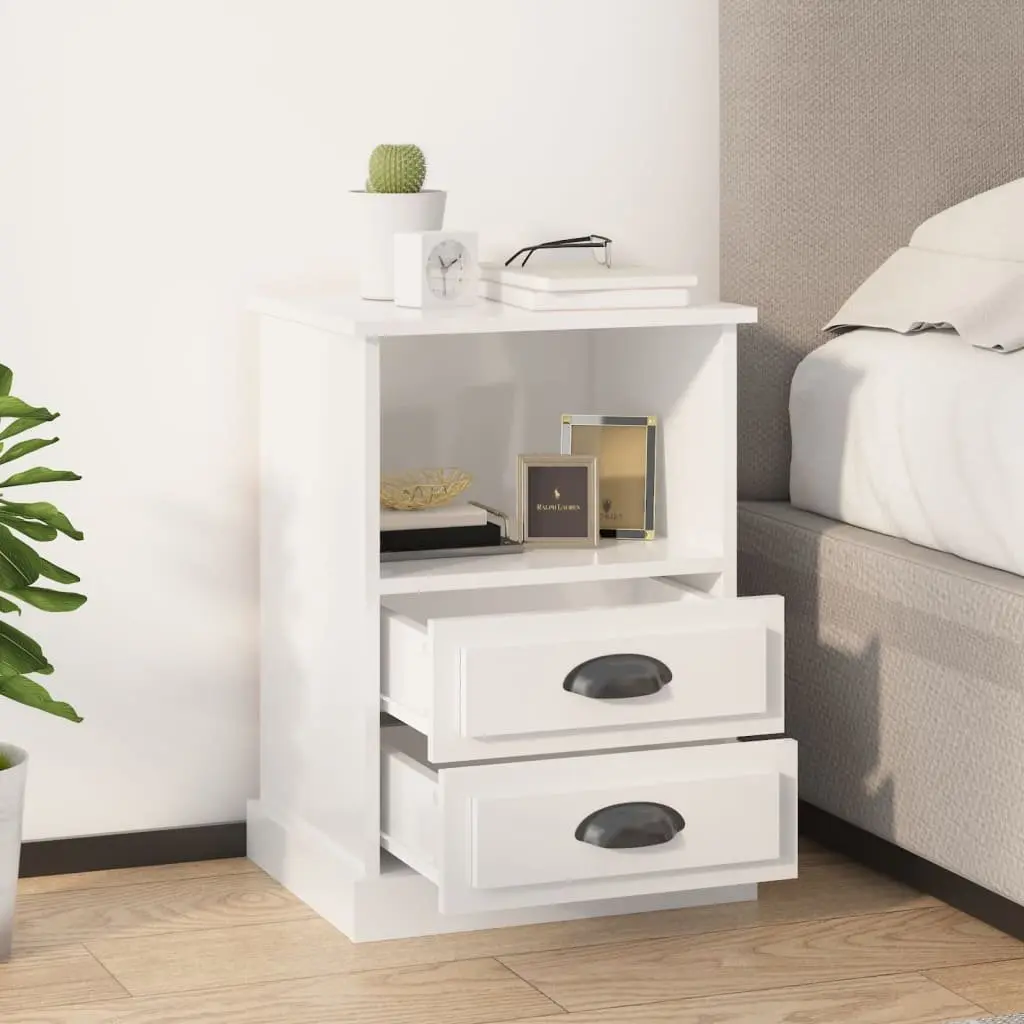 High Gloss White Bedside Cabinet with 2 Drawers