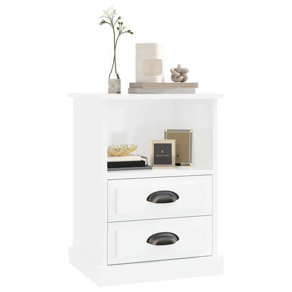 High Gloss White Bedside Cabinet with 2 Drawers