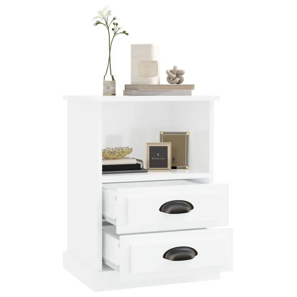 High Gloss White Bedside Cabinet with 2 Drawers