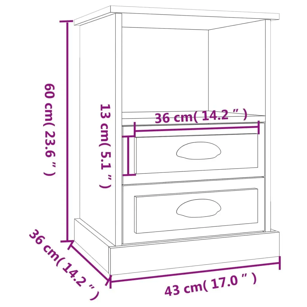 High Gloss White Bedside Cabinet with 2 Drawers