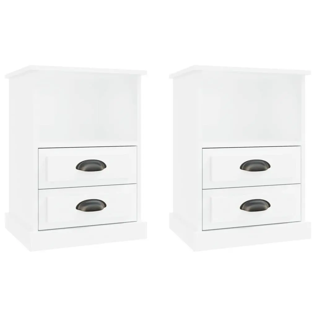 Bedside Cabinets 2 pcs White High Gloss Storage Drawers Nightstand Side Table