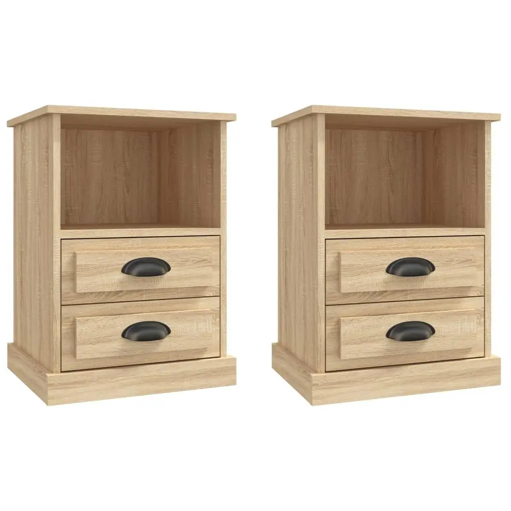 Sonoma Oak Bedside Table Cabinet with 2 Drawers