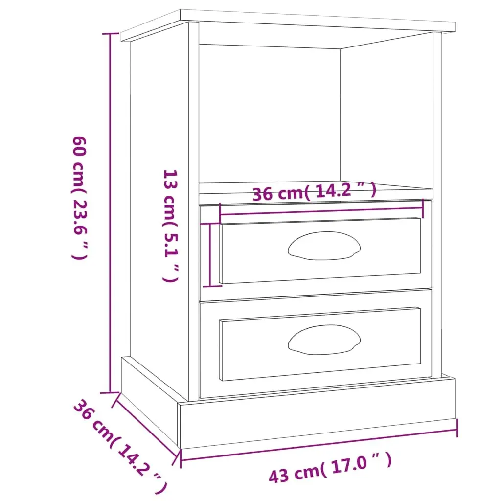 Sonoma Oak Bedside Table Cabinet with 2 Drawers