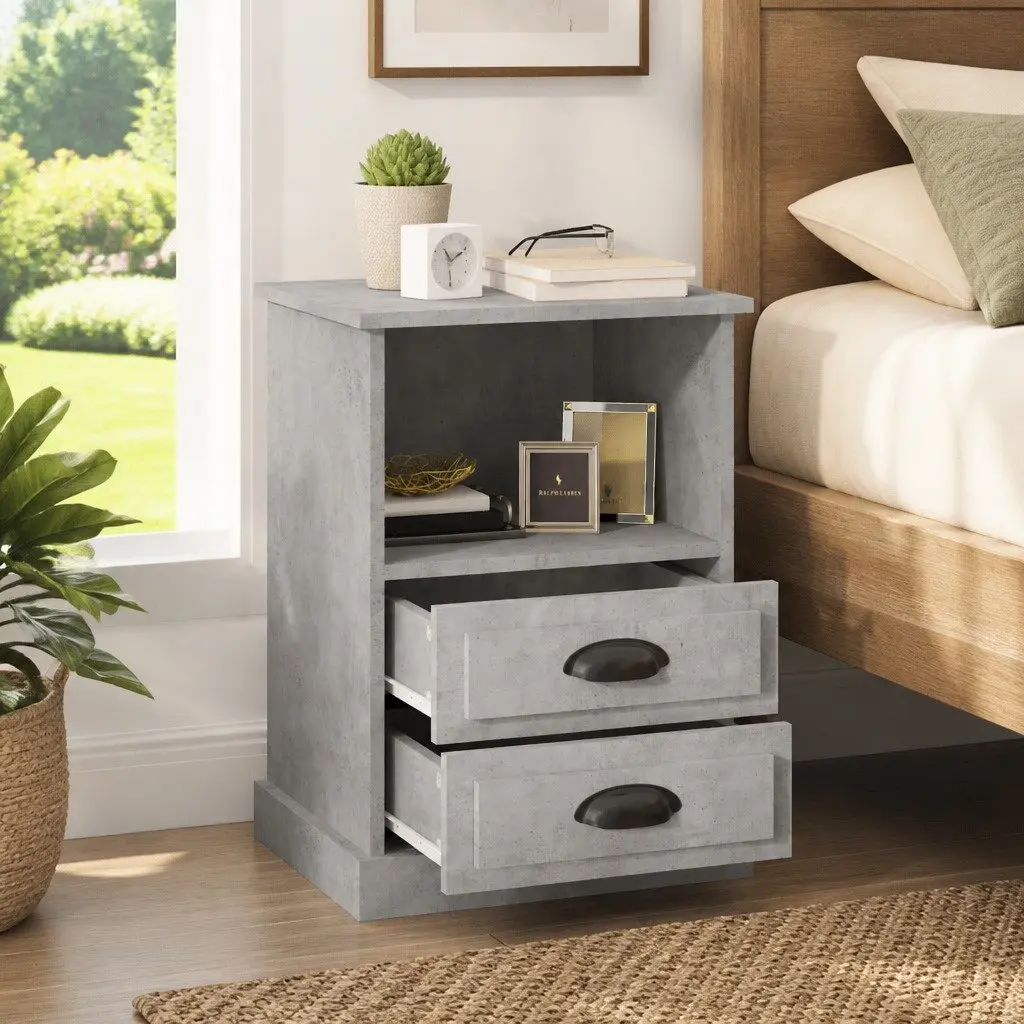 Grey Bedside Cabinet with Two Drawers