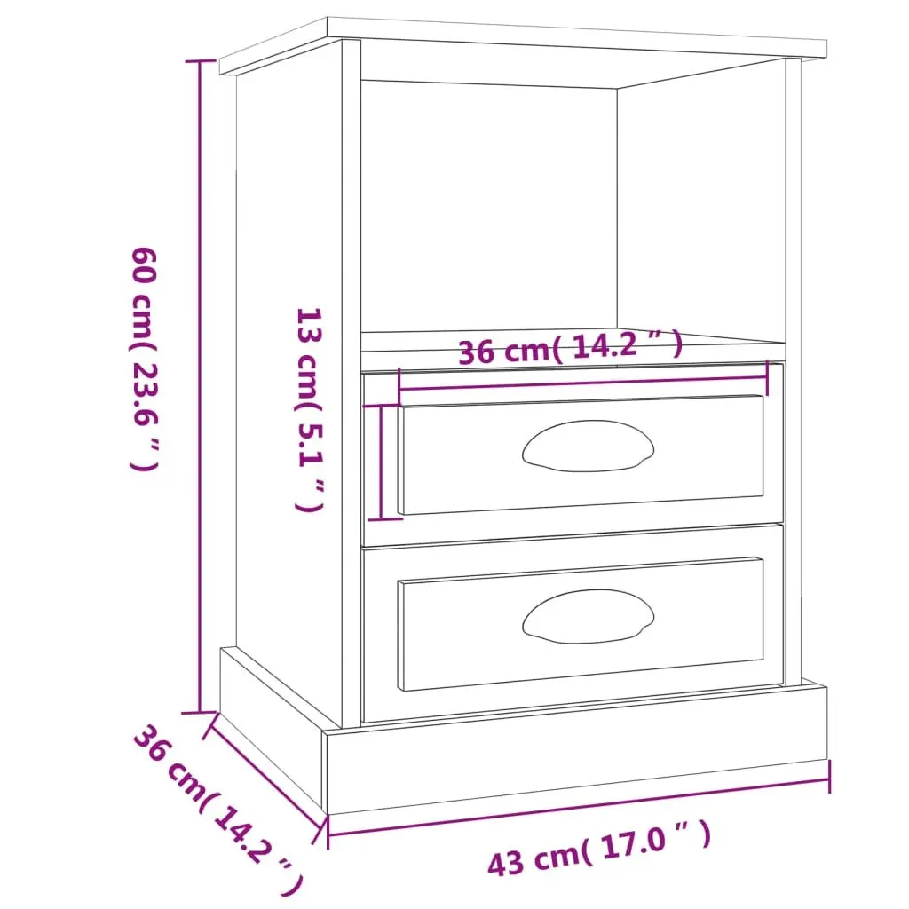 Grey Bedside Cabinet with Two Drawers