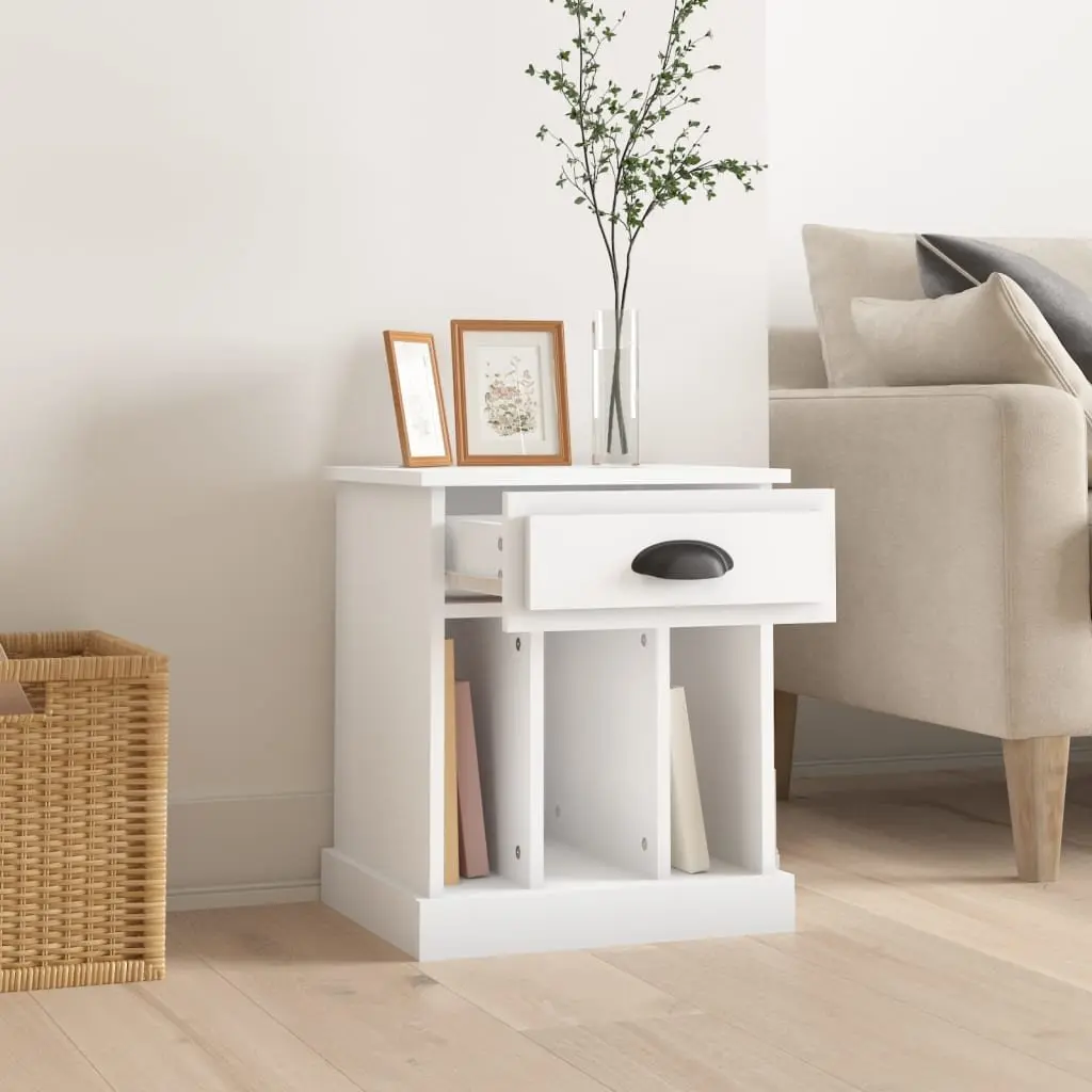 White Bedside Cabinet with Drawer and Compartments